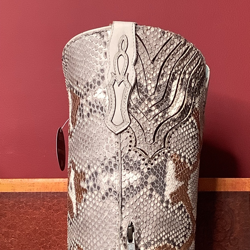 Corral Python Snake Skin Hand Painted Gold Accents Tall Top Western Boots 2”Heel - Picture 8 of 14